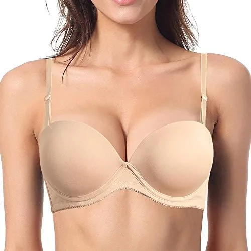 ybcg push up strapless padded convertible add a cup underwire supportive bra with clear straps for womens wedding beige 36b
